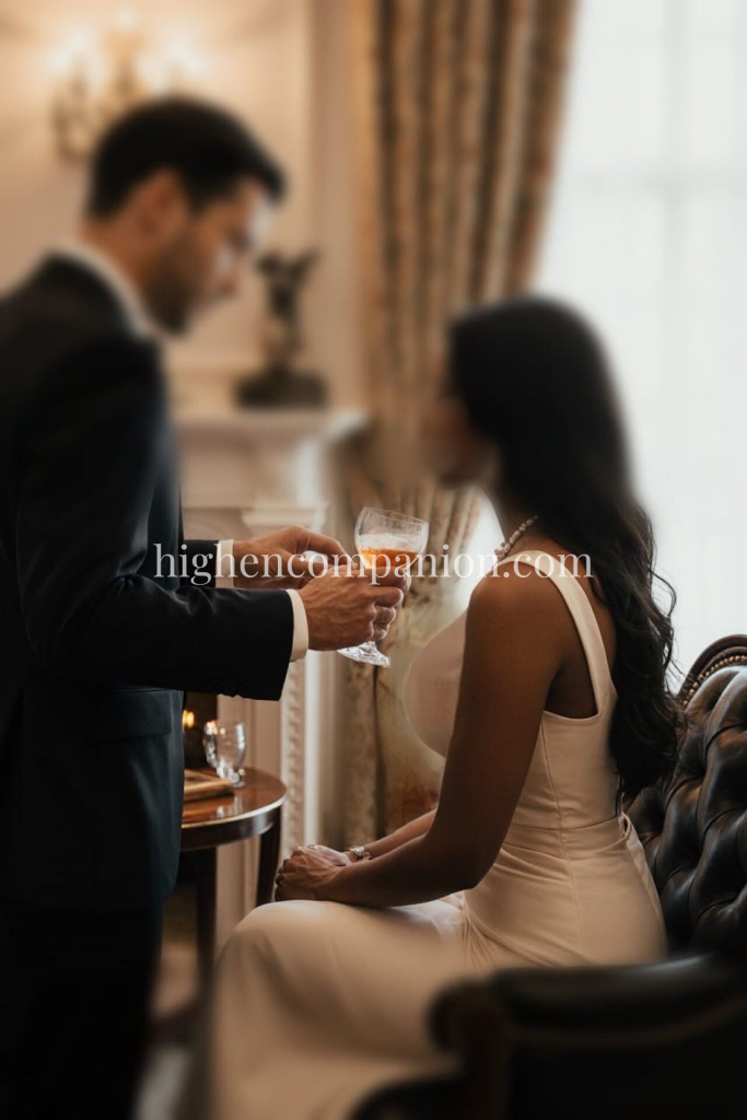 Elegant black woman at candlelit dinner table, refined atmosphere.